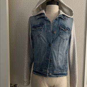 Wallflower Denim Jacket with Striped Sleeves